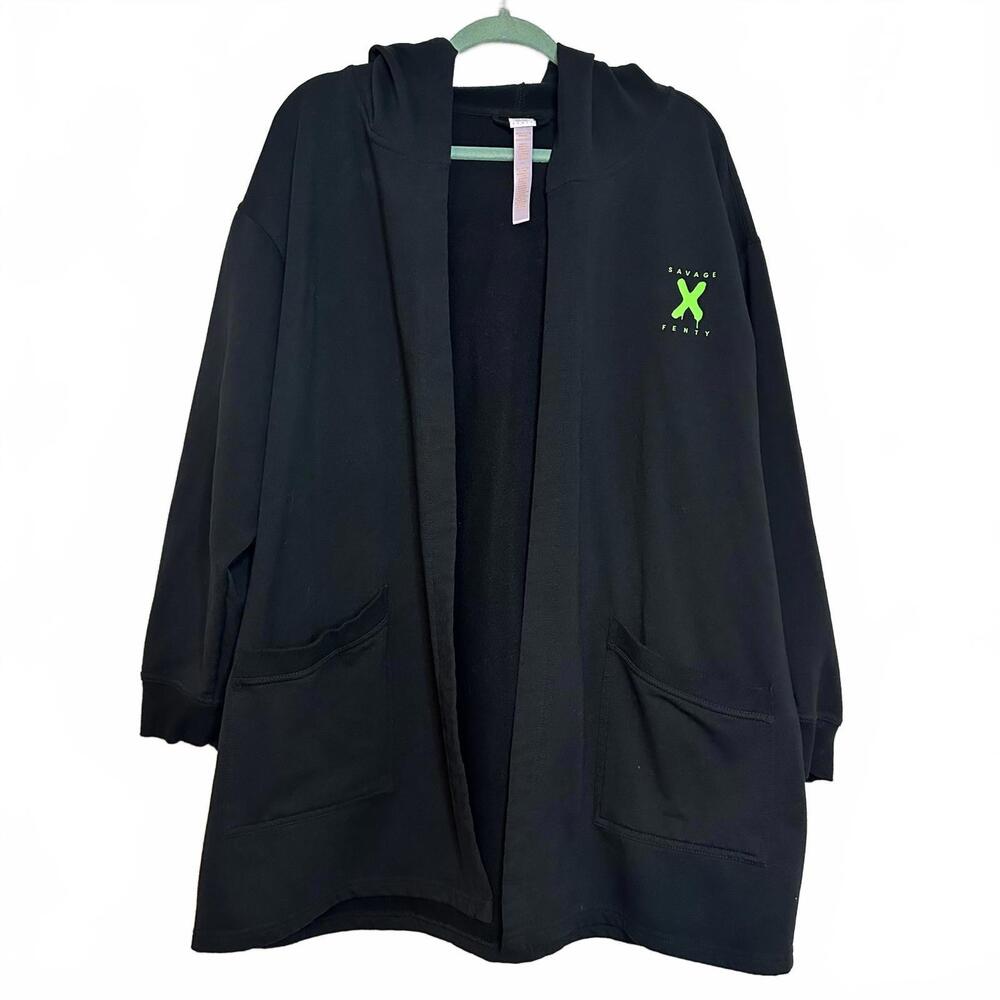 XS/S Savage X Fenty Black Long Hoodie Short Robe no belt